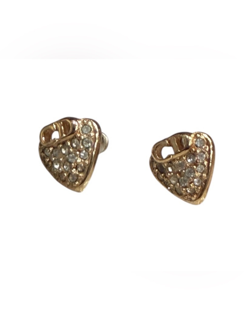 Dior Gold Plated Heart Crystal Stud Earrings - Preowned For Pierced Ears